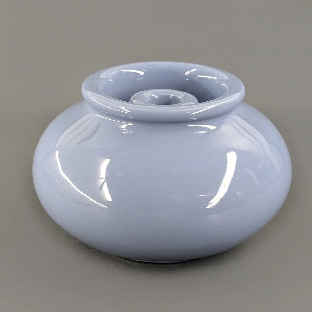Blue Ceramic Taper Candle Holder Round Bulbous Glossy Periwinkle Glaze